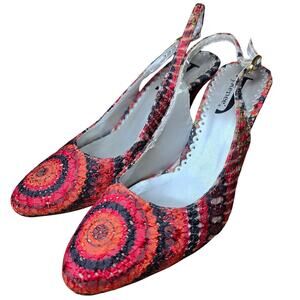 J. Renee 4" Heels Textured Textile Red Orange Black Womens Size 6.5 M Round Toe